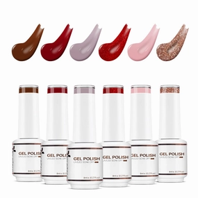 Hema Free Gel Nail Polish 6 Pcs 8ml Brown Burgundy Red Glitter Nude Color Soak Off LED Cruelty Free Vegan U V Gel Nail Kit