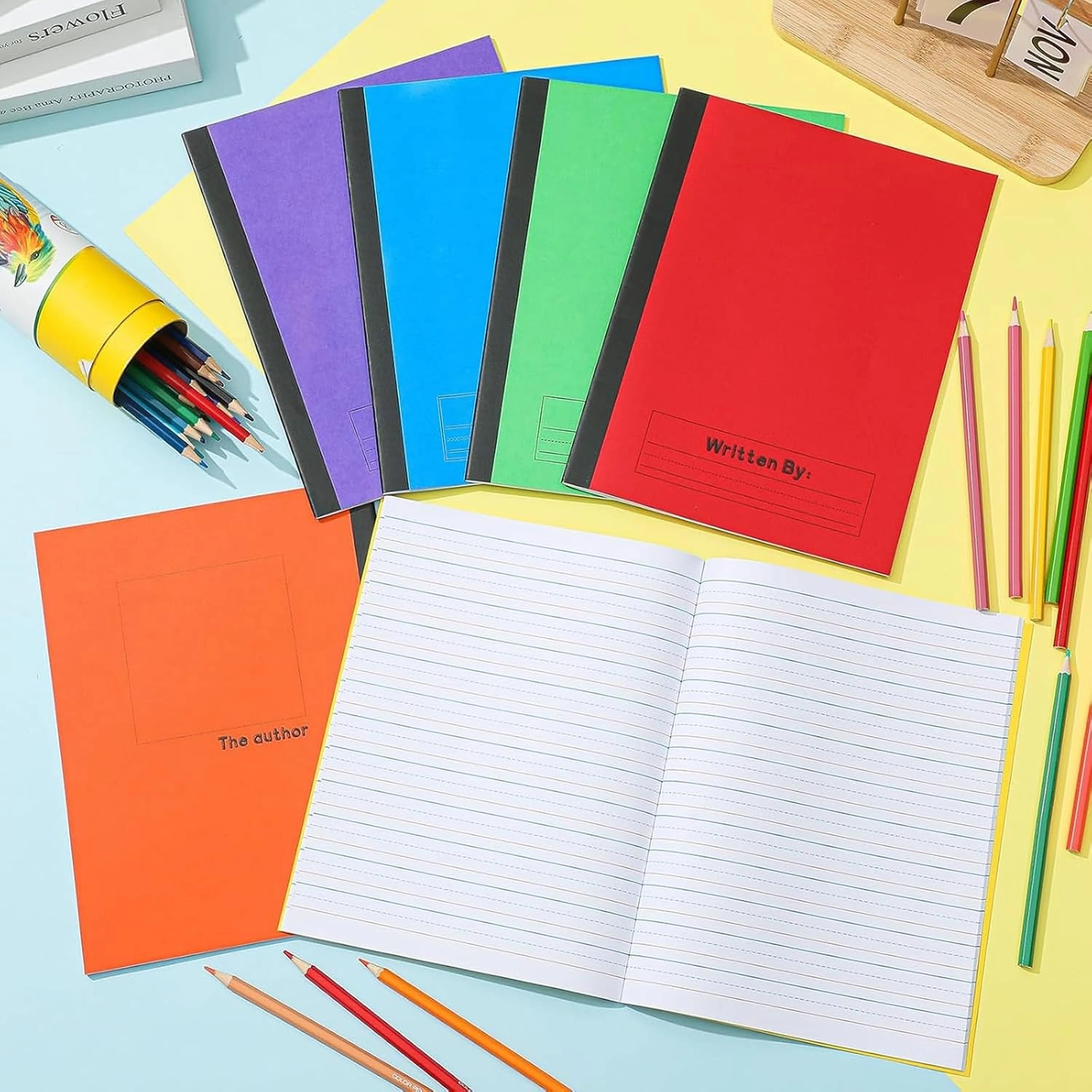 Henoyso 6 Pcs Primary Composition Notebook K-2 Bulk 9. 75" x 7. 50" Journal 60 Page Writing Journal for Kid Wide 3 Line Ruled Kindergarten Notebook Handwriting Practice Supplies (Stylish Color)