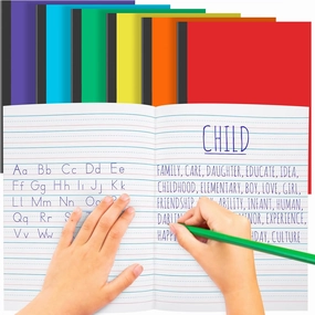 Henoyso 6 Pcs Primary Composition Notebook K-2 Bulk 9. 75" x 7. 50" Journal 60 Page Writing Journal for Kid Wide 3 Line Ruled Kindergarten Notebook Handwriting Practice Supplies (Stylish Color)