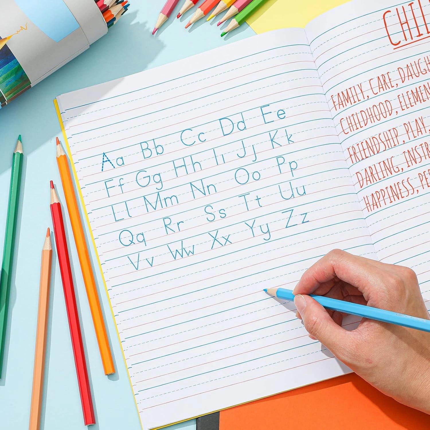 Henoyso 6 Pcs Primary Composition Notebook K-2 Bulk 9. 75" x 7. 50" Journal 60 Page Writing Journal for Kid Wide 3 Line Ruled Kindergarten Notebook Handwriting Practice Supplies (Stylish Color)
