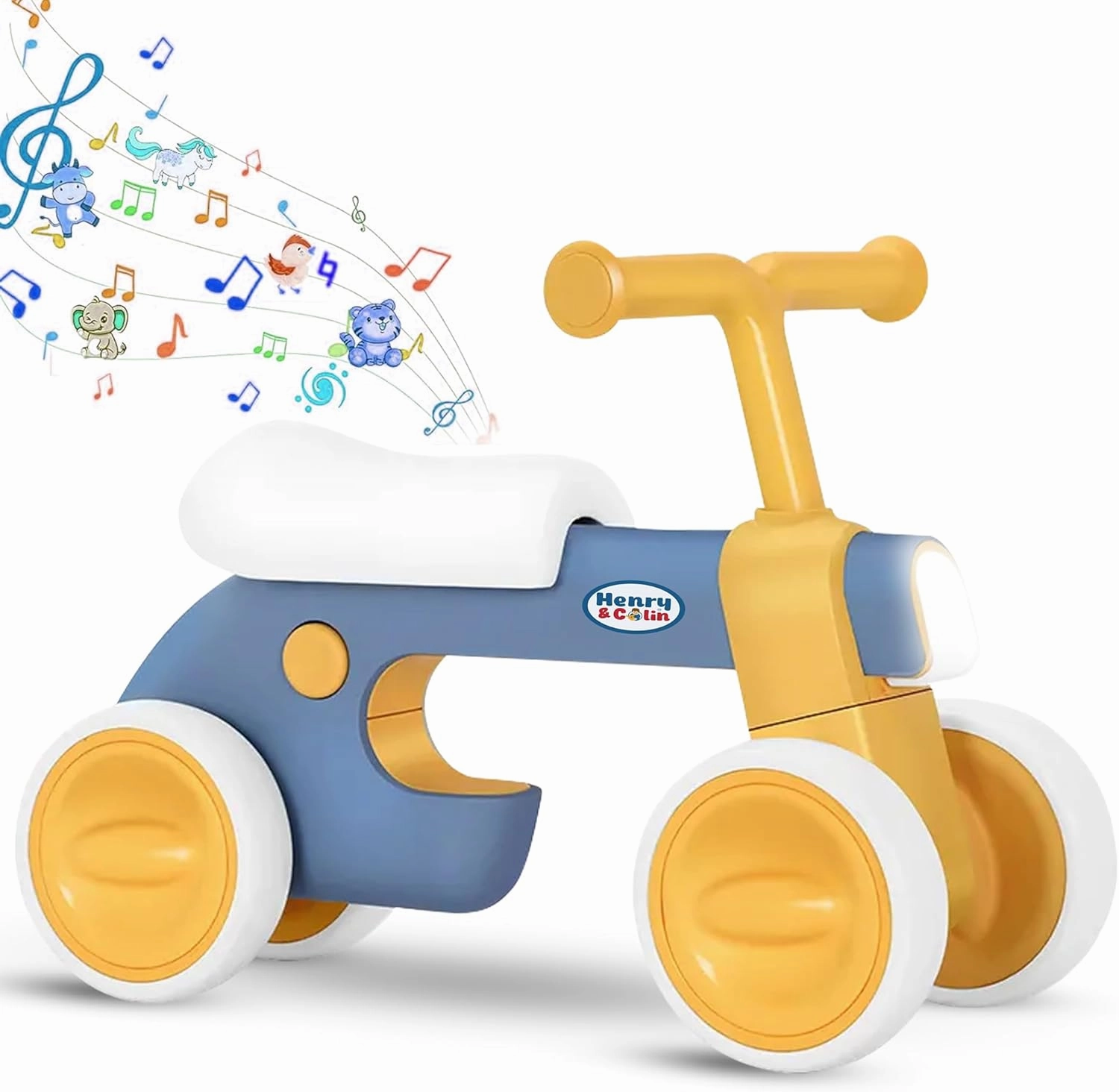 Henry & Colin Baby Balance Bike for 1 to 3 Year Old Boys Girls, 4-Wheel First Bike, Toddler Walker Riding Toy with Colorful Light and Music, Birthday Gift for 1 2 3 Year Olds (Blue)