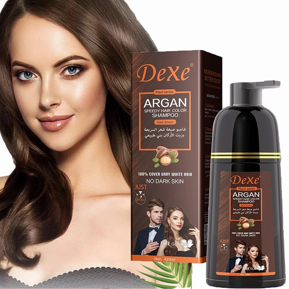 Herbal Black Hair Dye Shampoo 3 in 1 for Gray Coverage | Ammonia-Free & Long-Lasting (30 Days) | 420ml Natural Color Shampoo for Men & Women (Dark brown)