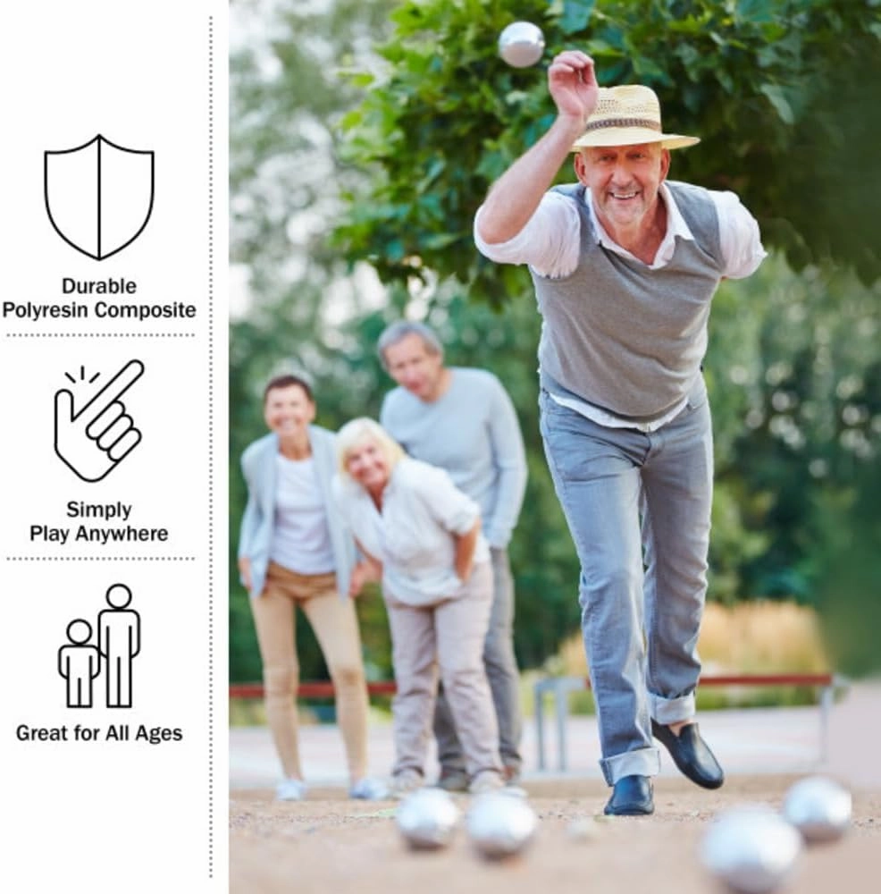 Hey! Play! Bocce Ball Set - Petanque Boules Lawn Game with 8 Steel Tossing Balls, Cochonnet, and Carrying Case - Metal Ball Game by Trademark Games (Silver)