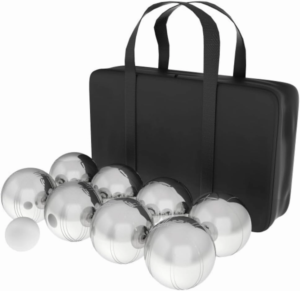 Hey! Play! Bocce Ball Set - Petanque Boules Lawn Game with 8 Steel Tossing Balls, Cochonnet, and Carrying Case - Metal Ball Game by Trademark Games (Silver)