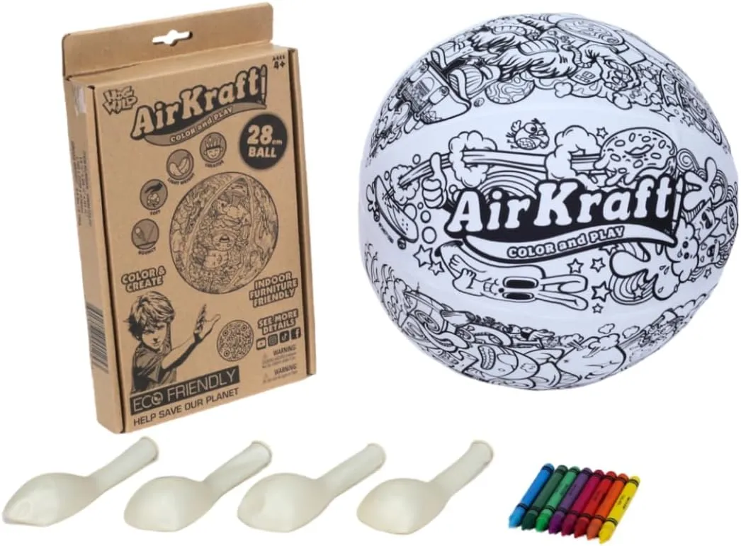 HogWild AirKraft Ball - 8 Crayons Set | Soft, Customizable, and Safe Ball with Durable Fiber and Balloon Interior | Perfect for Kids Age 5 