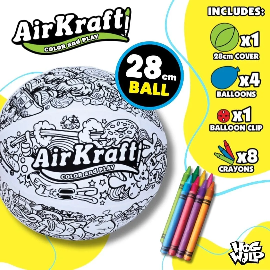 HogWild AirKraft Ball - 8 Crayons Set | Soft, Customizable, and Safe Ball with Durable Fiber and Balloon Interior | Perfect for Kids Age 5 