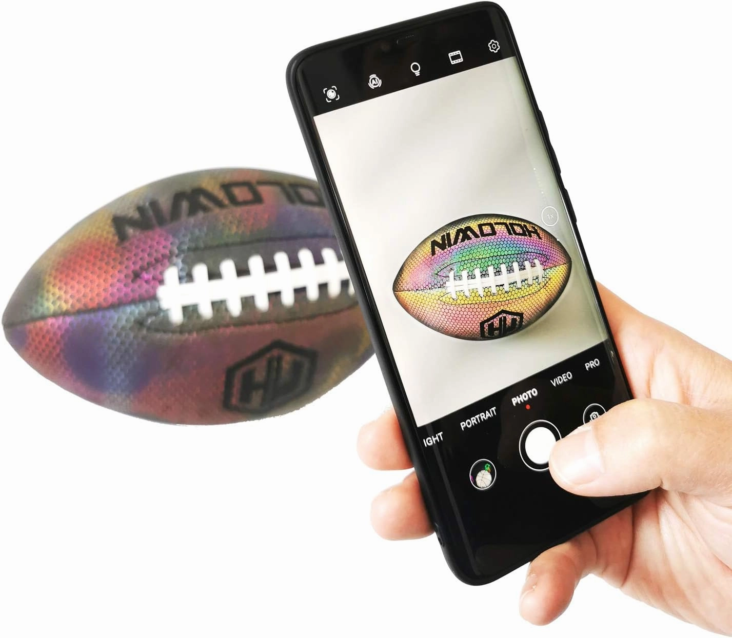 Holographic Luminous Light Up Reflective Football for Night Games & Training, Glowing in The Dark, Great American Football Toy Gifts for Boys, Kids, Men