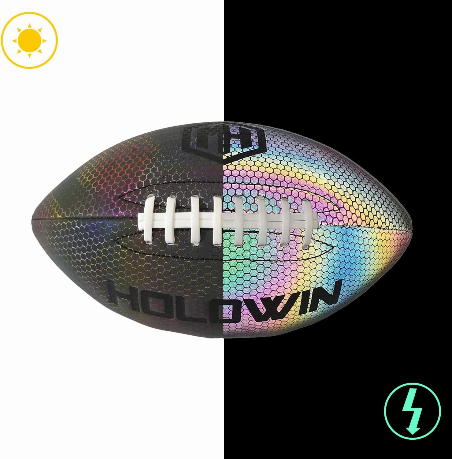 Holographic Luminous Light Up Reflective Football for Night Games & Training, Glowing in The Dark, Great American Football Toy Gifts for Boys, Kids, Men