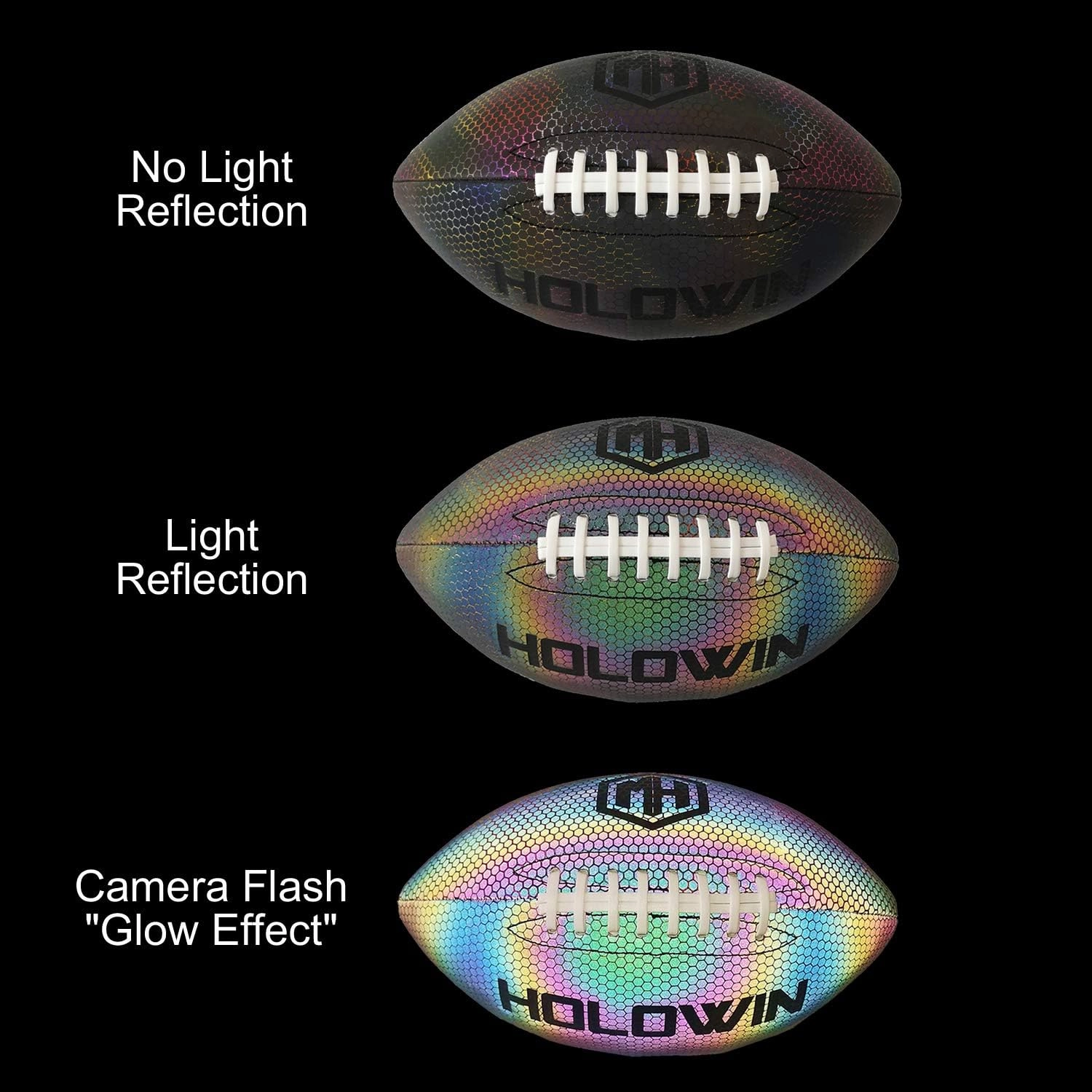 Holographic Luminous Light Up Reflective Football for Night Games & Training, Glowing in The Dark, Great American Football Toy Gifts for Boys, Kids, Men
