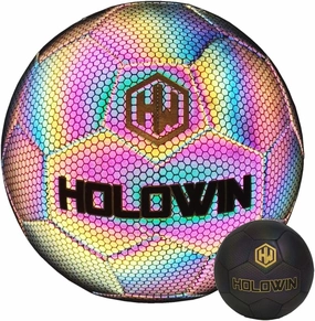 Holographic Luminous Soccer Ball for Night Games & Training Football Ball Glowing in The Dark Light Up Reflective with Camera Flash Reflects Light Gifts, & Men (Size 5, Black)