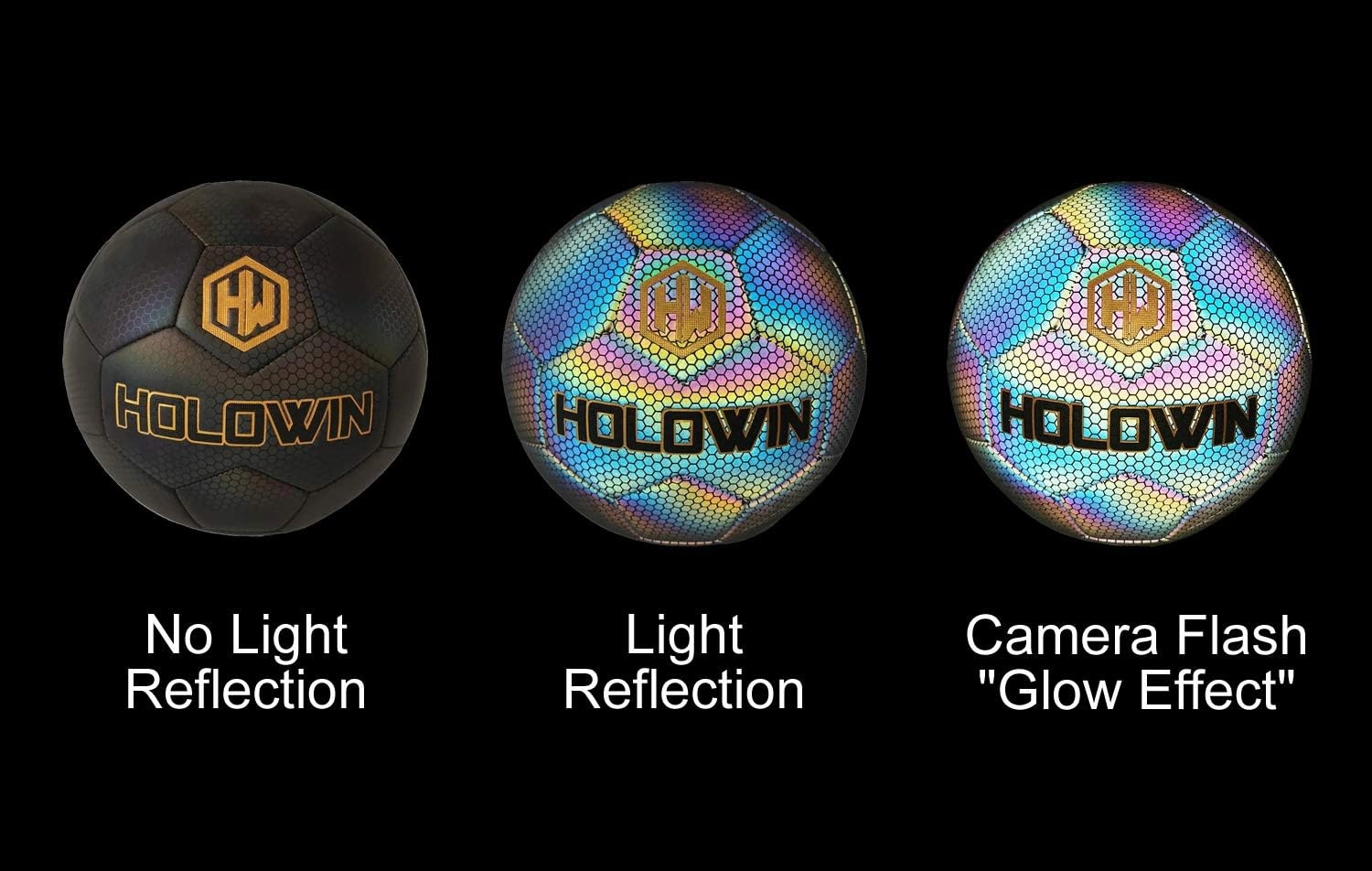 Holographic Luminous Soccer Ball for Night Games & Training Football Ball Glowing in The Dark Light Up Reflective with Camera Flash Reflects Light Gifts, & Men (Size 5, Black)