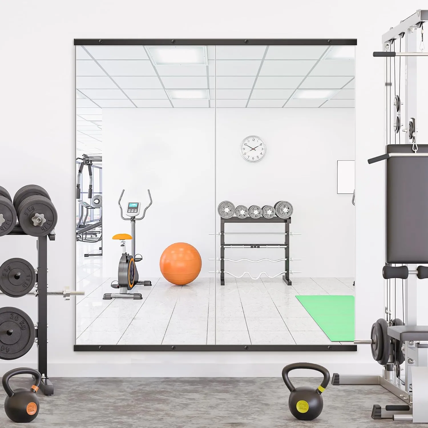 Home Gym Mirror for Wall, Mirror Full Length,56x28x2PCS,Glass Frameless Body Large Mirror for Home Gym, Workout,Bedroom, Garage(Black)