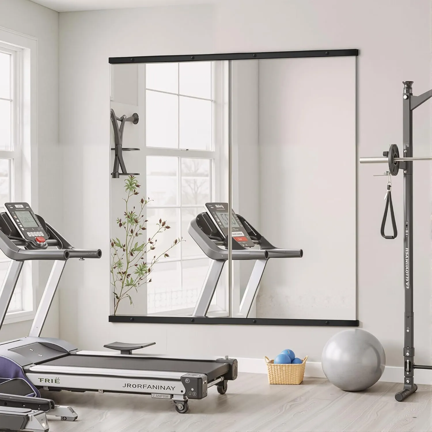 Home Gym Mirror for Wall, Mirror Full Length,56x28x2PCS,Glass Frameless Body Large Mirror for Home Gym, Workout,Bedroom, Garage(Black)