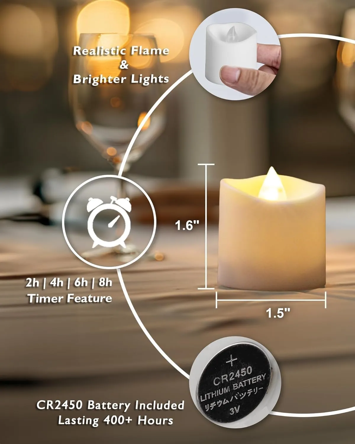 Homemory 24Pack 400 Hour Remote Control Flameless Candles, 2/4/6/8H Timer Led Votive Candles, Battery Operated Tea Lights for Wedding Table Centerpiece, Holidays, Halloween Pumpkins, Christmas Decor
