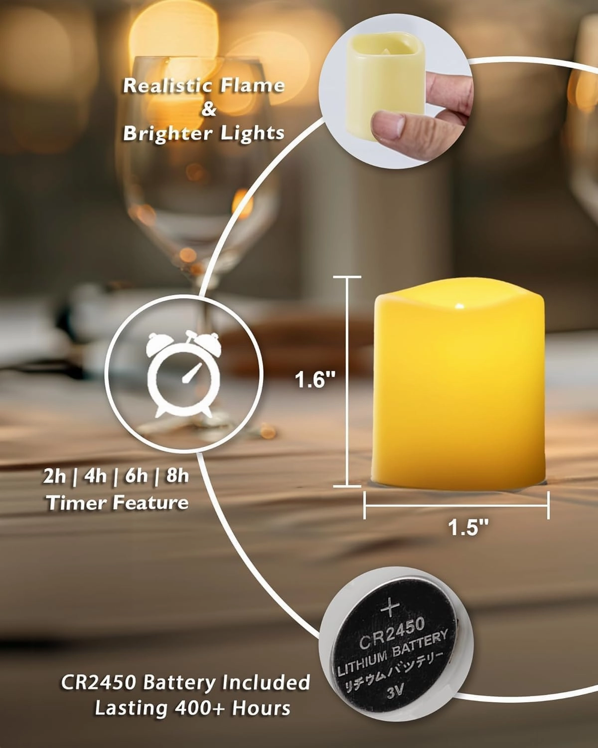 Homemory 400  Hour Remote Control Candles, 2/4/6/8H Timer LED Votive Candles, 24Pack Battery Operated Tea Lights in Warm White for Outdoor, Table, Halloween, Christmas (Batteries Included