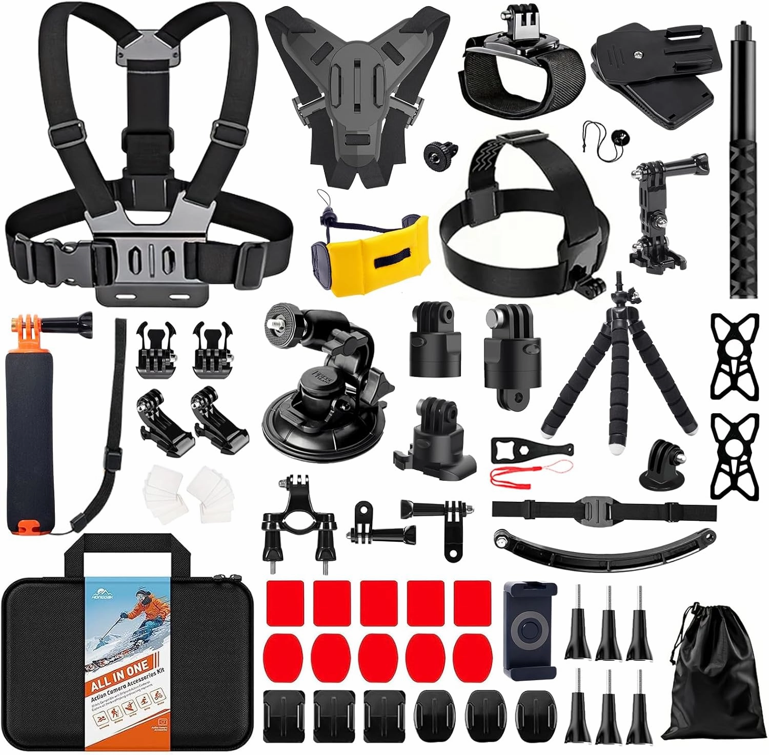 HONGDAK 70in1 Upgrade Action Camera Accessories Kit Compatible with GoPro Hero 13 12 11 10 9 8 7 6 5 4 3 3  Max 11 mini Insta360 X5 X4 X3 X2 GO3 DJI Osmo Action 4 3 AKASO Sony Sports DV