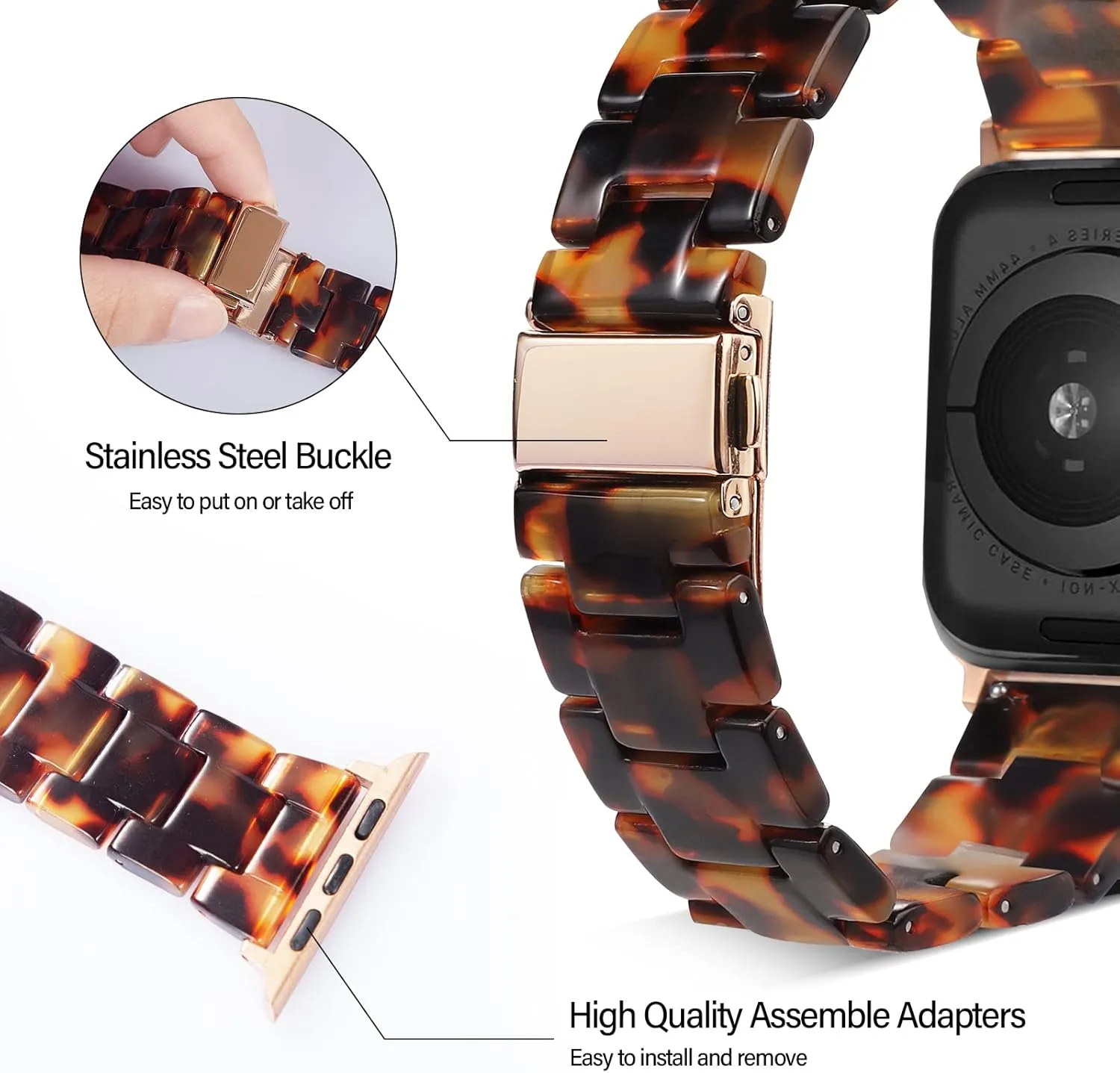 HOPO Compatible With Apple Watch Band 49mm 46mm 45mm 44mm 42mm 41mm 40mm 38mm Thin Light Resin Strap Bracelet With Stainless Steel Buckle Replacement For iWatch Series SE Series 10 9 8 7 Ultra 6 5 4 3 2 1 for Women Men