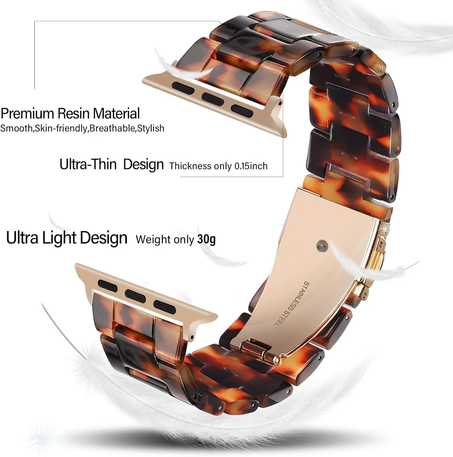 HOPO Compatible With Apple Watch Band 49mm 46mm 45mm 44mm 42mm 41mm 40mm 38mm Thin Light Resin Strap Bracelet With Stainless Steel Buckle Replacement For iWatch Series SE Series 10 9 8 7 Ultra 6 5 4 3 2 1 for Women Men