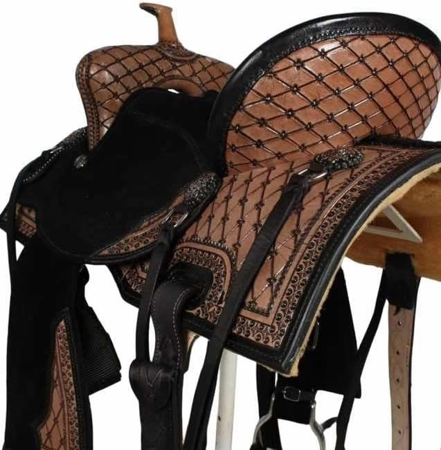 Horse Saddle Barrel Racing Western Wooden Tree Handmade Premium Leather Comfort Horse Trail Equestrian Tooled Carved Horse Riding Saddle Size: 10"-18 inches Seat Available, FS01