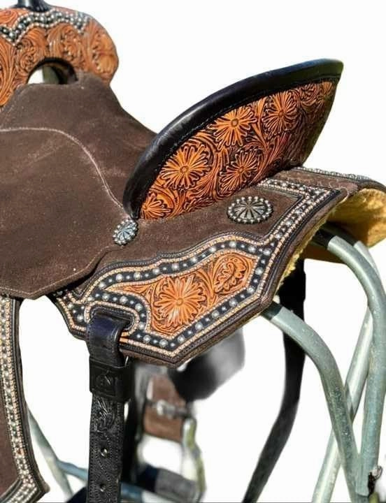 Horse Saddle Barrel Racing Western Wooden Tree Handmade Premium Leather Comfort Horse Trail Equestrian Tooled Carved Horse Riding Saddle Size: 10"-18 inches Seat Available, FS10