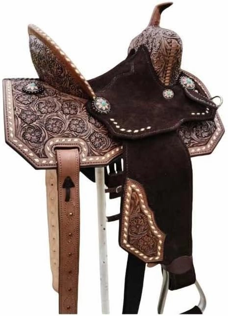 Horse Saddles Barrel Racing Western Wooden Tree Handmade Premium Leather Comfort Horses Trail Equestrian Tooled Carved Horse Saddle Riding Size: 10-18 inches Seat, KA06