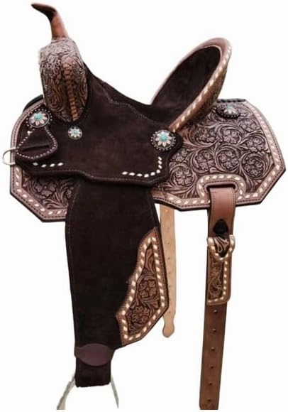 Horse Saddles Barrel Racing Western Wooden Tree Handmade Premium Leather Comfort Horses Trail Equestrian Tooled Carved Horse Saddle Riding Size: 10-18 inches Seat, KA06