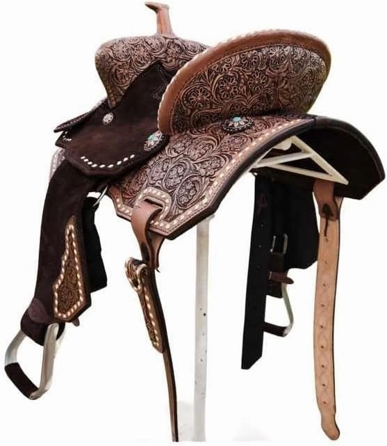Horse Saddles Barrel Racing Western Wooden Tree Handmade Premium Leather Comfort Horses Trail Equestrian Tooled Carved Horse Saddle Riding Size: 10-18 inches Seat, KA06