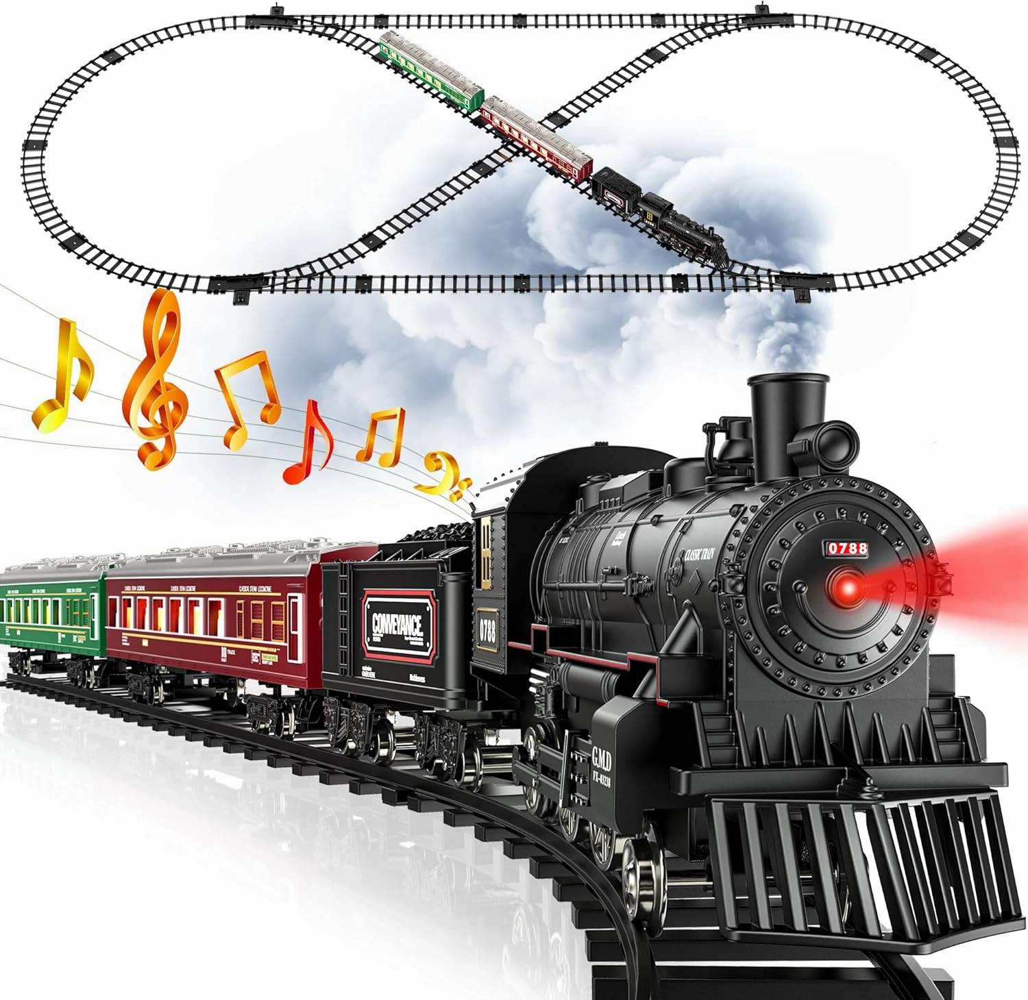 Hot Bee Train Set - Train Toys for Boys w/Smokes, Lights & Sound, Toy Train w/Steam Locomotive, Train Carriages & Tracks, Toddler Model Trains for 3 4 5 6 7 8  Years Old Kids