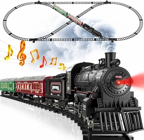 Hot Bee Train Set - Train Toys for Boys w/Smokes, Lights & Sound, Toy Train w/Steam Locomotive, Train Carriages & Tracks, Toddler Model Trains for 3 4 5 6 7 8  Years Old Kids