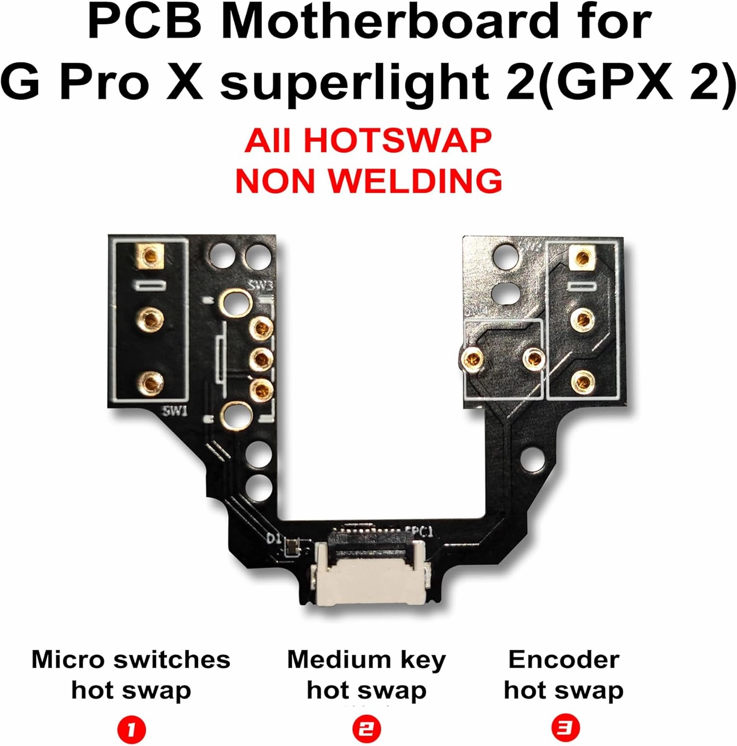 Hot-Swap Micro Switch PCB Kit for Logitech G Pro X Superlight 2 GPX 2 GPW 3 Mice – ENIG Gold Pads, 6-Claw Clamps | Fix Double-Click & Customize Clicks