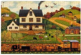 Houses and Trains 1000 pcs Adult Wooden Jigsaw Puzzle,Fields,Classic Countryside Charm,Unique Adults Artworks,Exercise Brain Power,Ideal for Hands-on abilit，Gifts for Family