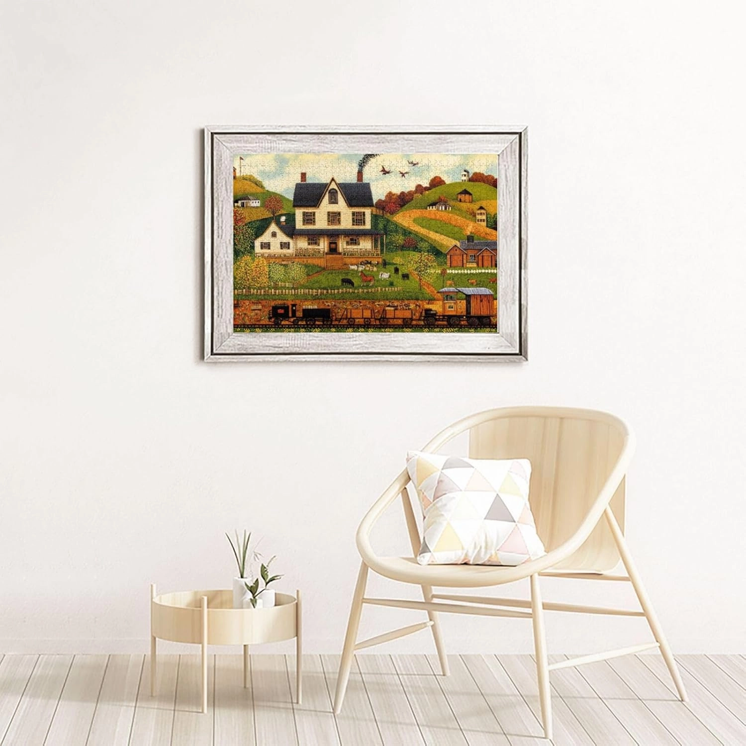 Houses and Trains 1000 pcs Adult Wooden Jigsaw Puzzle,Fields,Classic Countryside Charm,Unique Adults Artworks,Exercise Brain Power,Ideal for Hands-on abilit，Gifts for Family