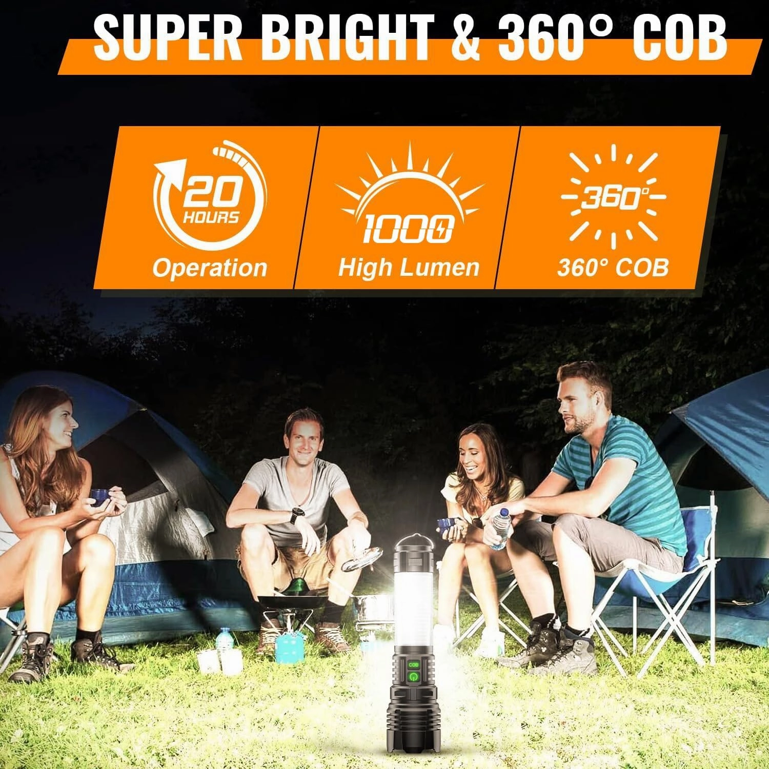 Hoxida LED Rechargeable Flashlight High Lumens with Camping Lanterns - Long Beam Super Bright LED Flashlight, 5 Modes, Waterproof Zoomable Camping Flashlight Lantern Tent Lights