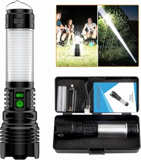Hoxida LED Rechargeable Flashlight High Lumens with Camping Lanterns - Long Beam Super Bright LED Flashlight, 5 Modes, Waterproof Zoomable Camping Flashlight Lantern Tent Lights