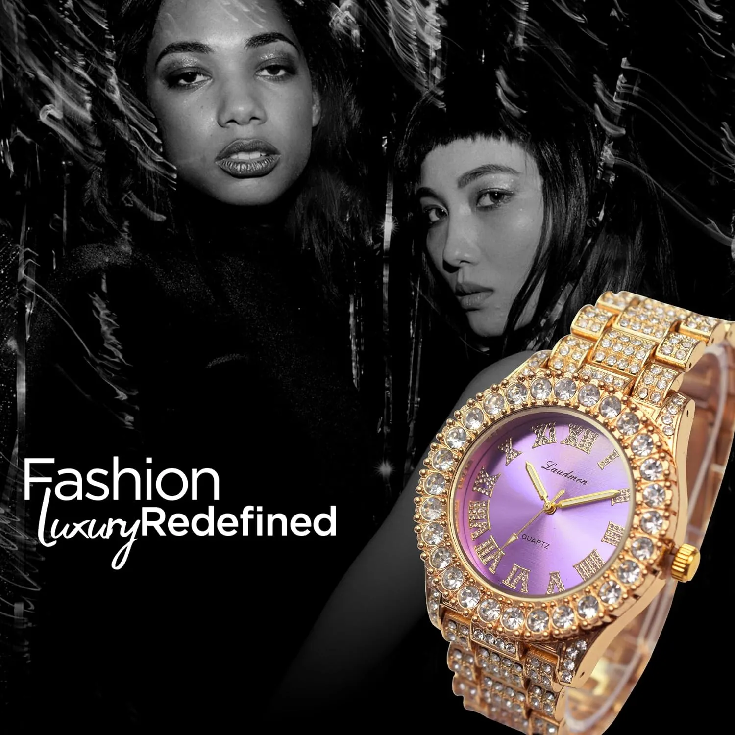 Iced Out 44MM Colorful Dial Gold Plated Big Diamond Roman Numeral Watch, Full Icy Cuban Link 18 Inch Necklace Chain, Bracelet Luxury Bling Gift Set
