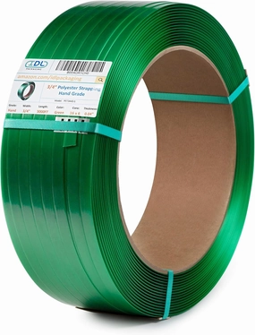 IDL Packaging 3/4" x .040" x 3000' Polyester (PET) Strapping Roll of 16" x 6" Core Size, 1800 lbs Break Strength, Green - UV, Water, and Rust Resistance