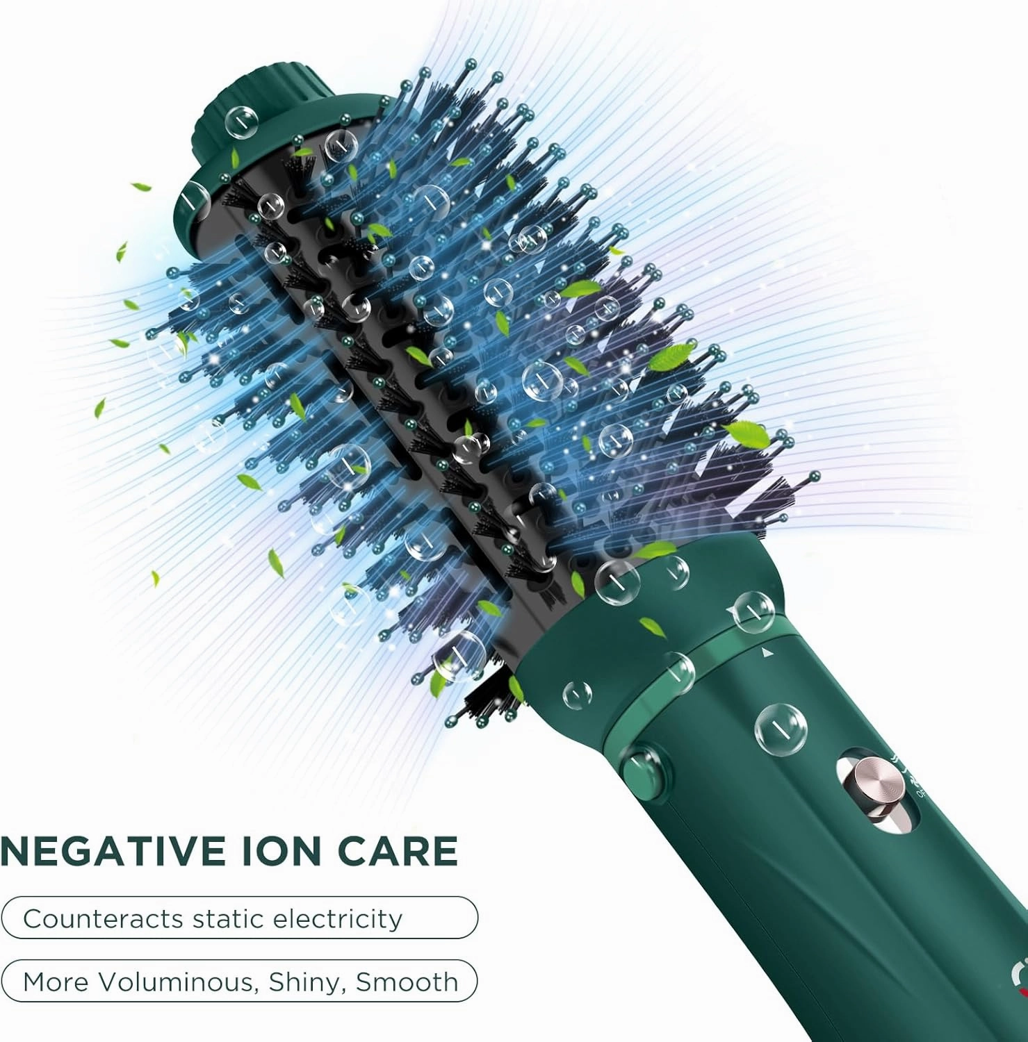IG INGLAM Hair Dryer Brush, 4-in-1 Detachable Blow Dryer Brush, Ionic Diffuser Hair Dryer & Styler Volumizer with Oval Titanium Barrel, One-Step Hot Air Blowout Brush, Updated Push Switch, Dark Green