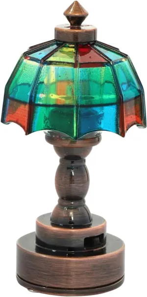 iLAND 1:12 Scale Accessories of Dollhouse Lights, Classic Miniature Lamp for Dollhouse Decoration, Beautiful Mosaic Lattice Table Lamp w/Battery