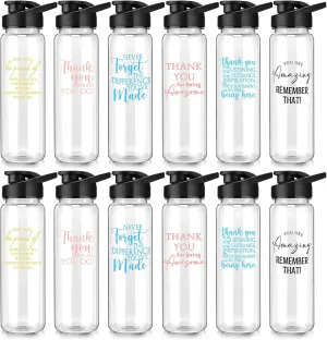 Inbagi 12 Pcs Employee Appreciation Gifts 24 oz Clear Plastic Water Bottles Thank You Coworker Leak Proof Sports Water Bottles Motivational Cup Team Staff Gifts for Students Teacher Graduation