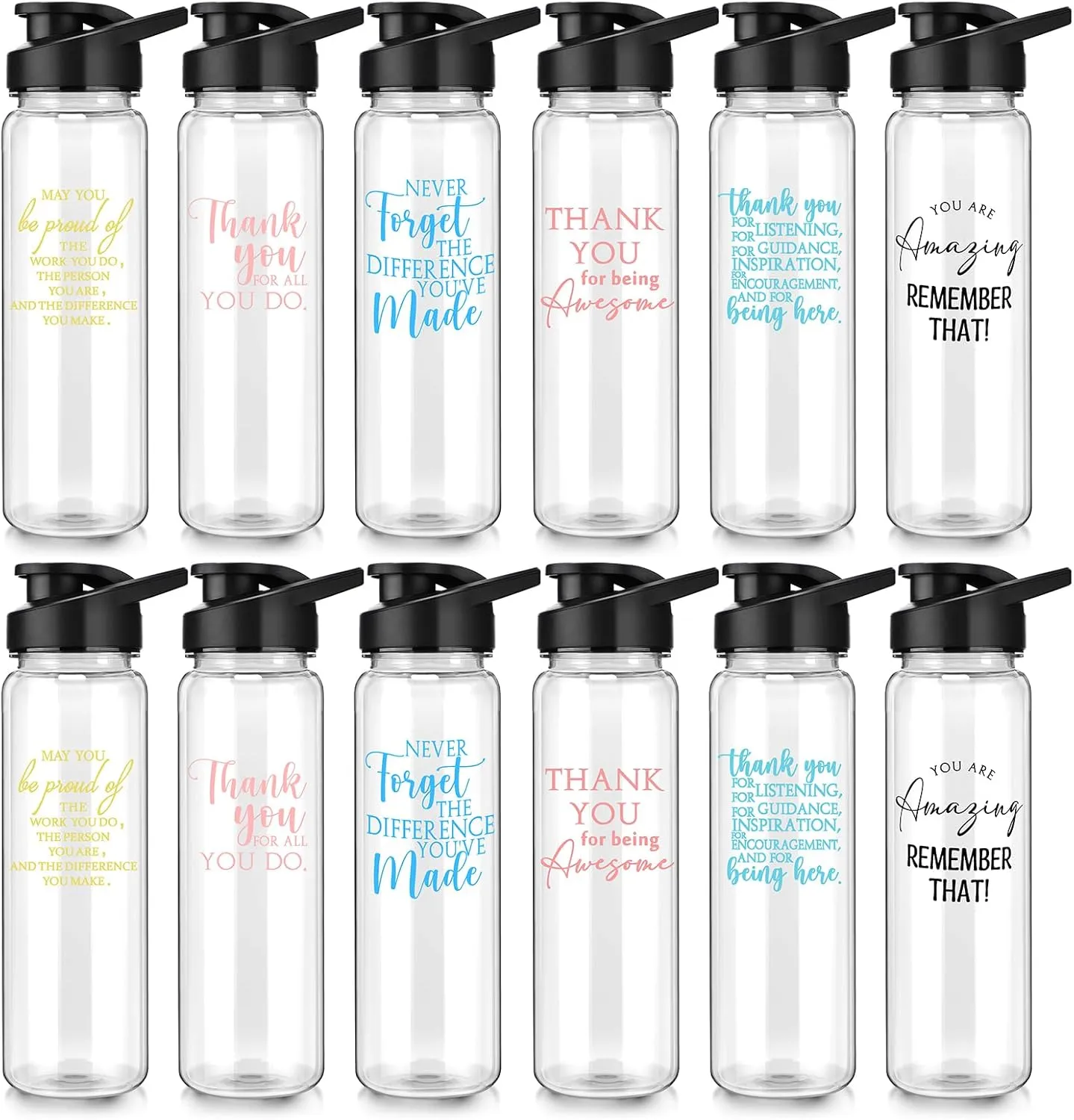 Inbagi 12 Pcs Employee Appreciation Gifts 24 oz Clear Plastic Water Bottles Thank You Coworker Leak Proof Sports Water Bottles Motivational Cup Team Staff Gifts for Students Teacher Graduation