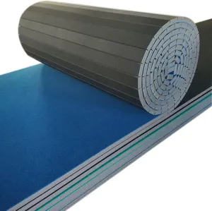 Indoor Gymnastics Exercise Mat - Grippy Carpet Top, Sturdy Foam for MMA, Cheerleading, Fitness - Roll Out Design for Easy Setup
