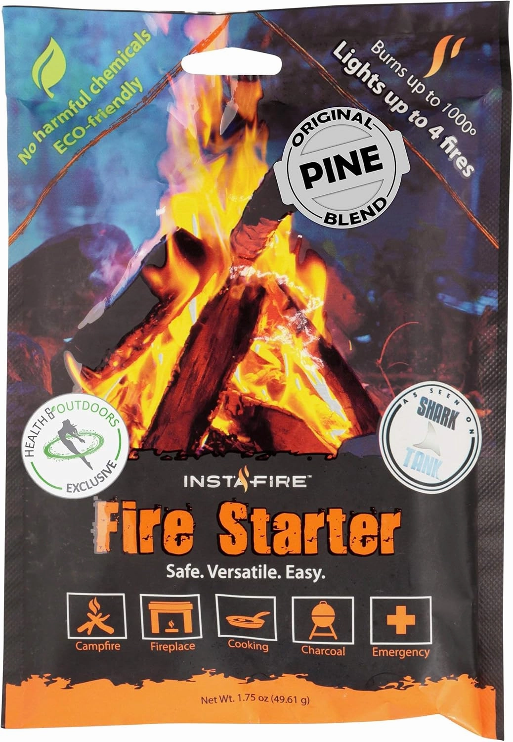 Insta-Fire Original Blend Granulated Fire Starter, All Natural, Eco-Friendly, InstaFire Lights Fires in Any Weather 1.75oz Pouches (6 Packs)