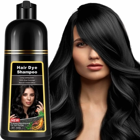 Instant Black Hair Dye Shampoo 3 in 1 for Men Women, Herbal Hair Color Shampoo for Gray Hair Coverage, Natural Champu Para Canas Easy to Use 17.6 FL OZ (Black)