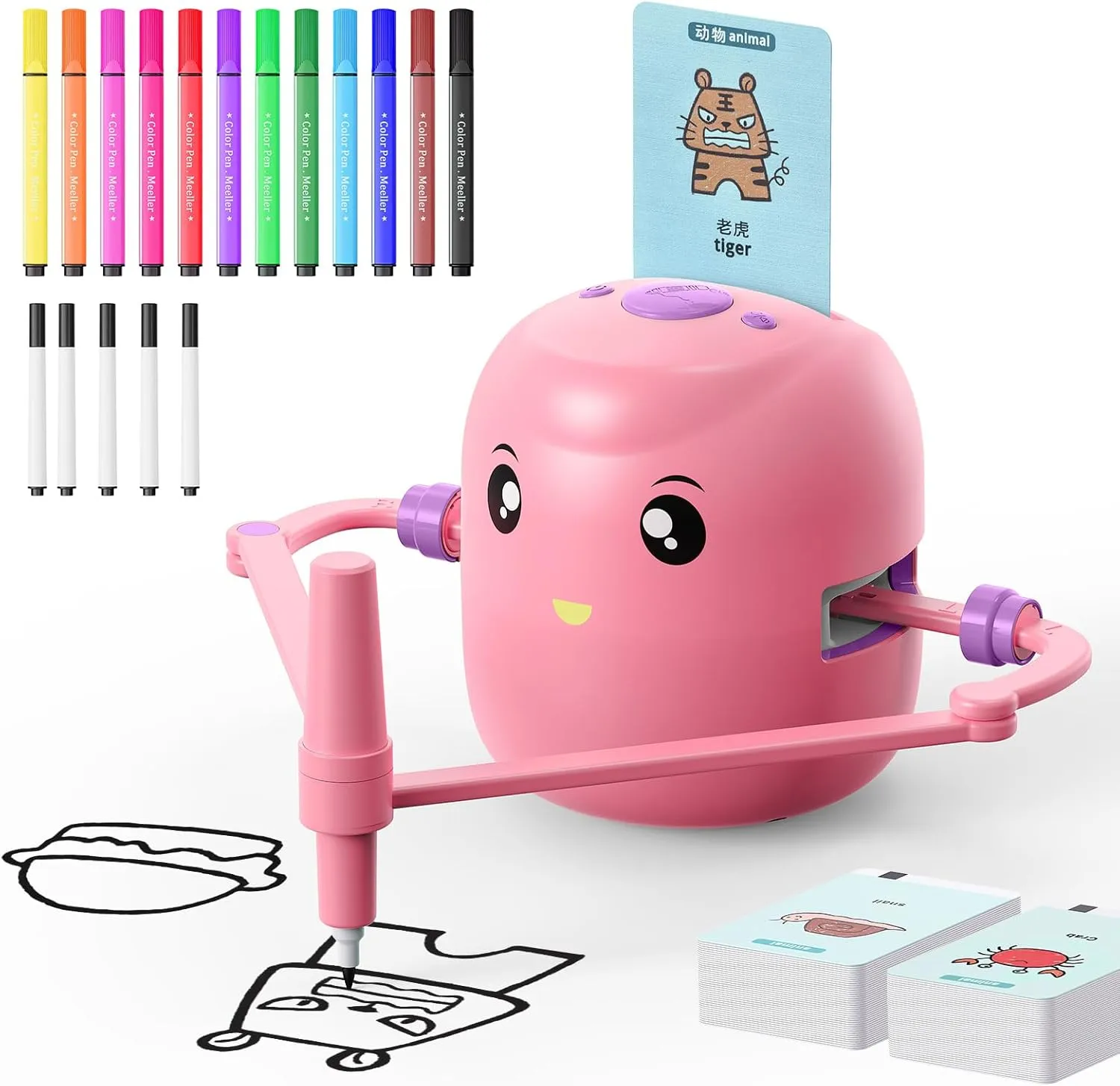 Interactive Educational Drawing Robot for Kids - Montessori Learning Toy with 100 Word Cards, Voice Interaction, Ages 5  (Pink)