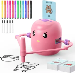 Interactive Educational Drawing Robot for Kids - Montessori Learning Toy with 100 Word Cards, Voice Interaction, Ages 5  (Pink)