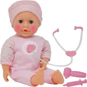 Interactive Talking Baby Doll Doctor Set Toy Pack for Kids – 14” Doll with Lights, Sound Effects, Pretend Play Dr Checkup Accessories – Pink Newborn Hospital Care Nursing Playset for Toddler Girl 3 
