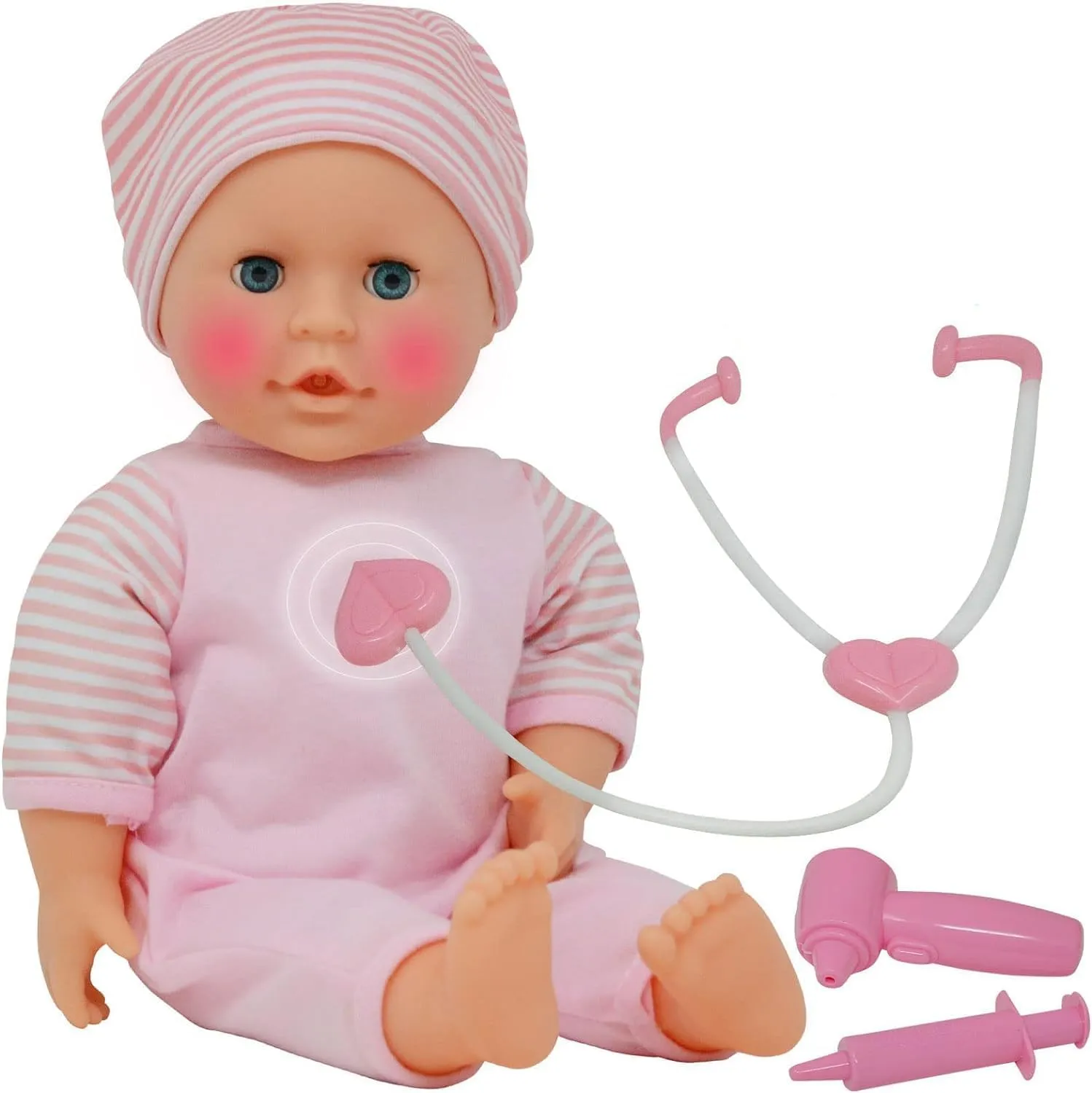 Interactive Talking Baby Doll Doctor Set Toy Pack for Kids – 14” Doll with Lights, Sound Effects, Pretend Play Dr Checkup Accessories – Pink Newborn Hospital Care Nursing Playset for Toddler Girl 3 