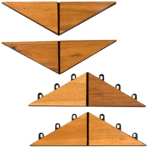 Interlocking Deck Tiles Herringbone 4 Pack Edge Tile - Non-Slip Acacia Wood Outdoor Tiles for Patio - Decking, Porch and Balcony Flooring Tiles - Easy to Install Wooden Deck Tile Pavers (Edges)