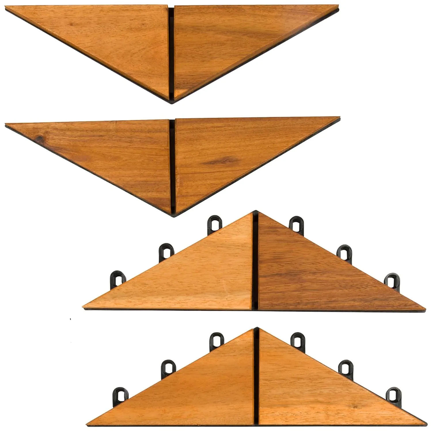 Interlocking Deck Tiles Herringbone 4 Pack Edge Tile - Non-Slip Acacia Wood Outdoor Tiles for Patio - Decking, Porch and Balcony Flooring Tiles - Easy to Install Wooden Deck Tile Pavers (Edges)