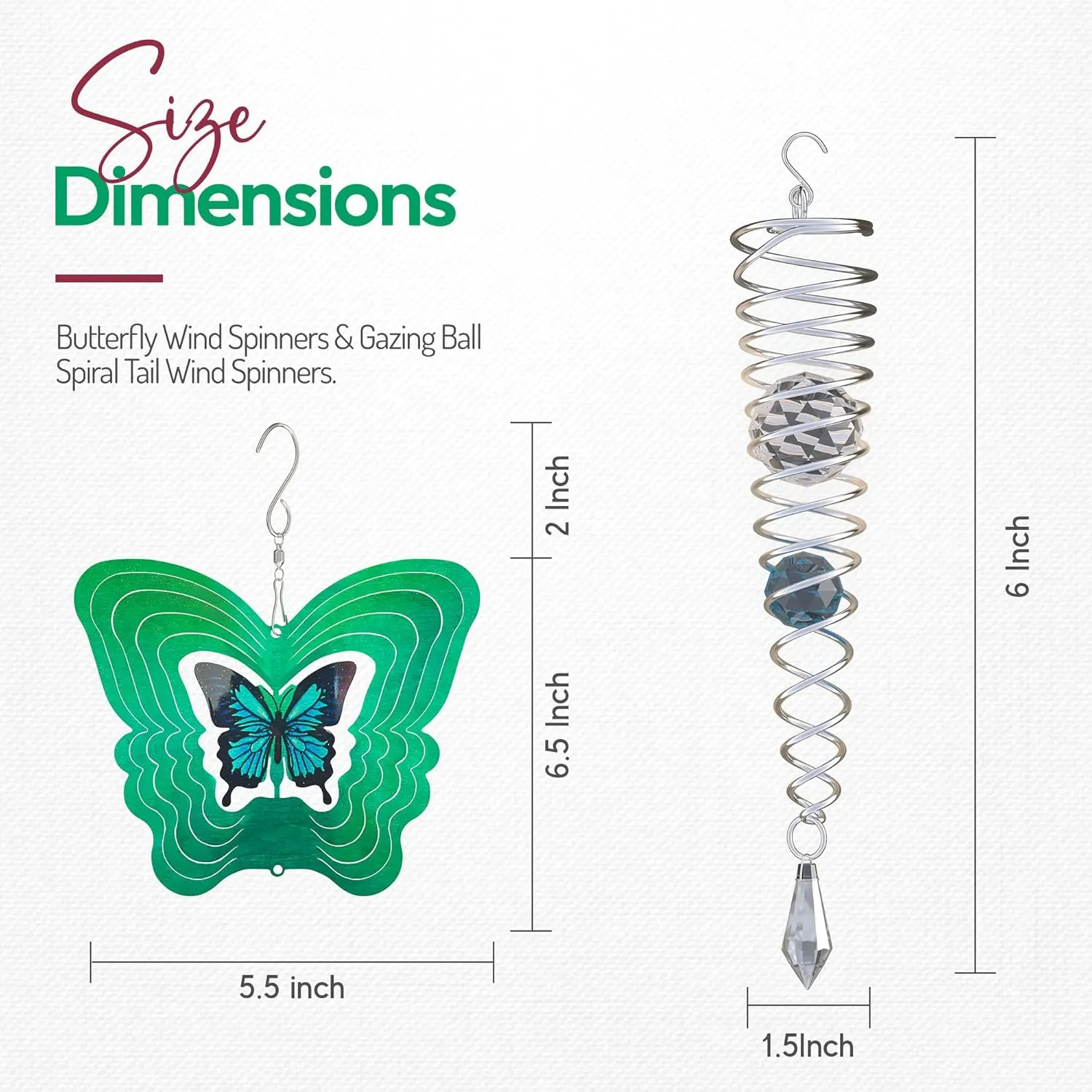 ISEO Butterfly Wind Spinner for Yard and Garden with Gazing Ball Set, Hanging Outdoor Decor, Yard Art, Porch and Patio Decorations, Metal Wind Spinners Outdoor, Weather Resistant, 6.5”